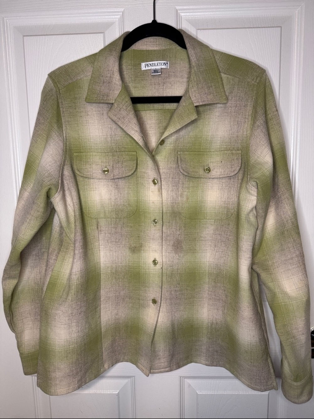 Pendleton Green and Cream Plaid Button-Up Shirt Jacket
